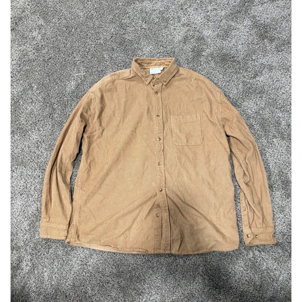 ASOS DESIGN Mens XL‎ Corduroy Button Down Shirt Tan Camel Long Sleeve Pocket Top
